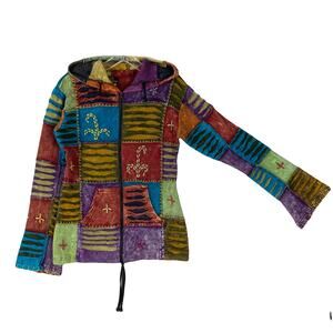 LITTLE KATHMANDU Hoodie S/M Multicolor Patchwork Elf-Hoodie Full-Zip Long-Sleeve